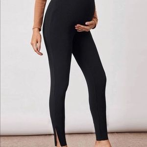 Maternity cropped leggings pants with ankle slit detail
